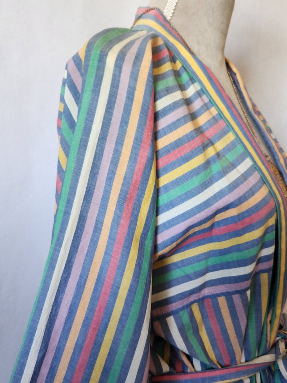 Christian Dior Monsieur OS Unisex Multi-Color Striped Front Pockets Belted Robe - Picture 7 of 12